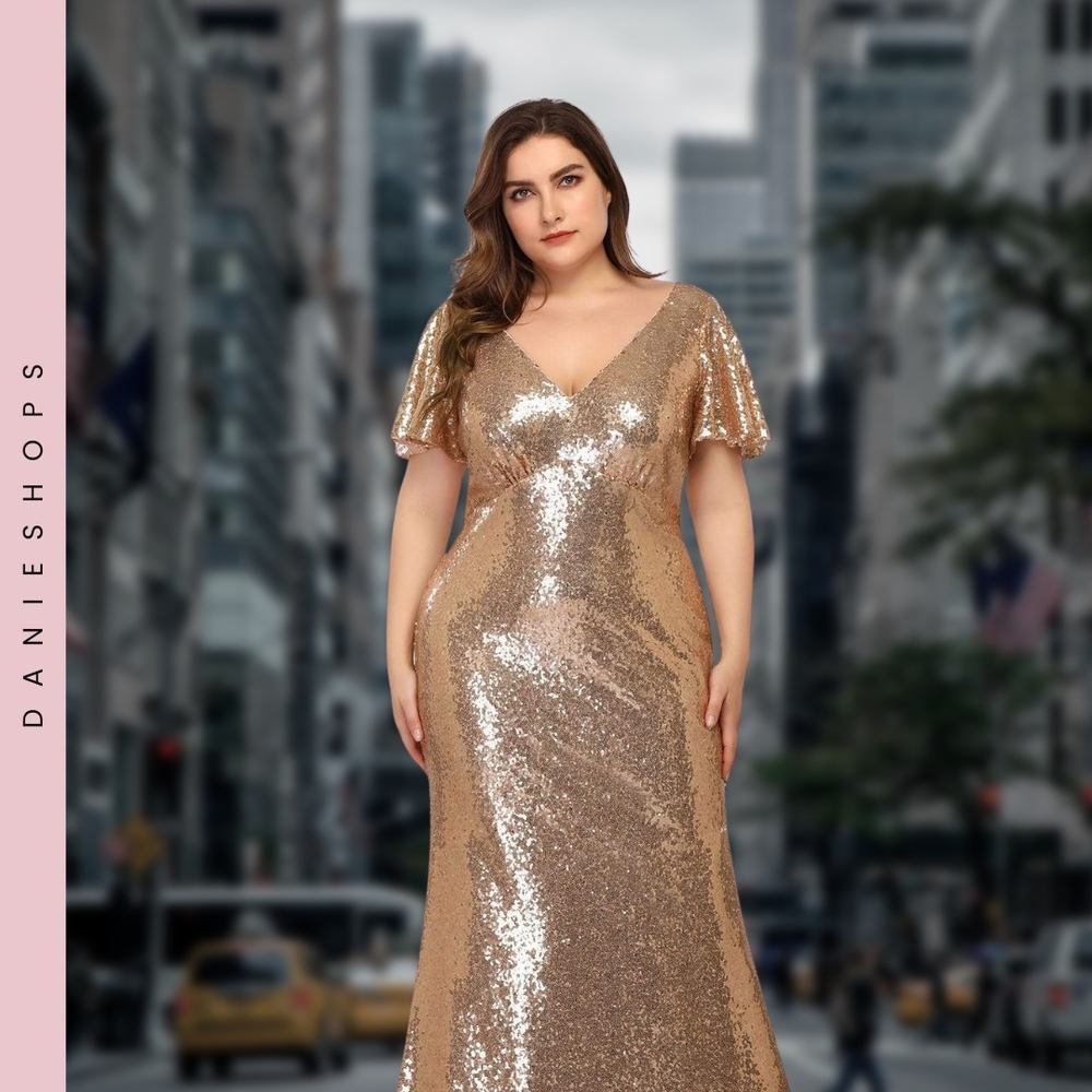 Stunning Plus Size Gold Sequin Dress